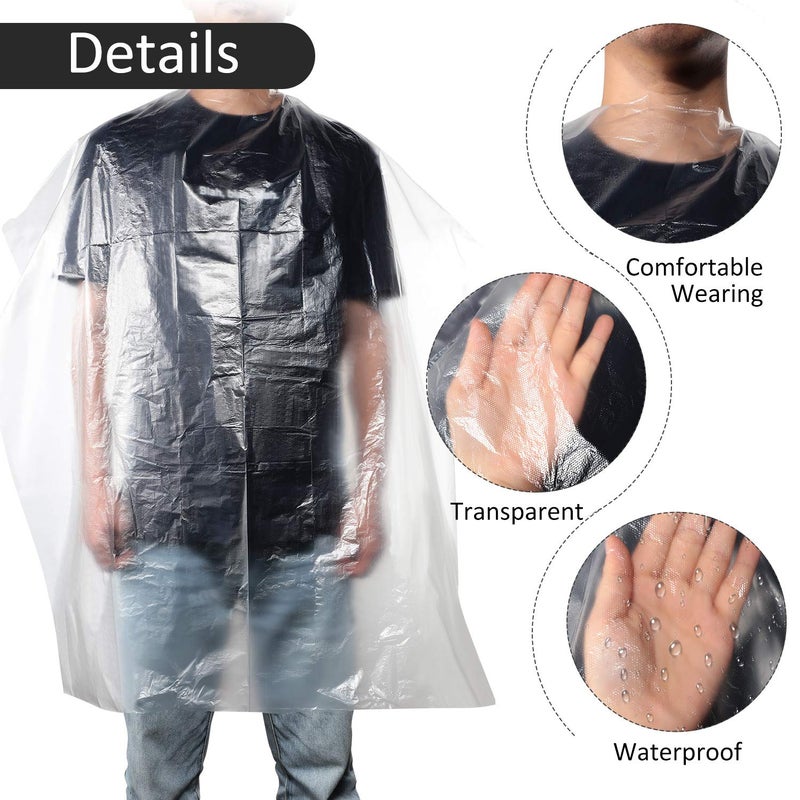 WILLBOND 100 Disposable Salon Cape Plastic Barber Cape for Hair Stylist Waterproof Shampoo Apron for Dye Cutting Coloring (Clear, 51.2 x 36.2 Inch) - Image 5
